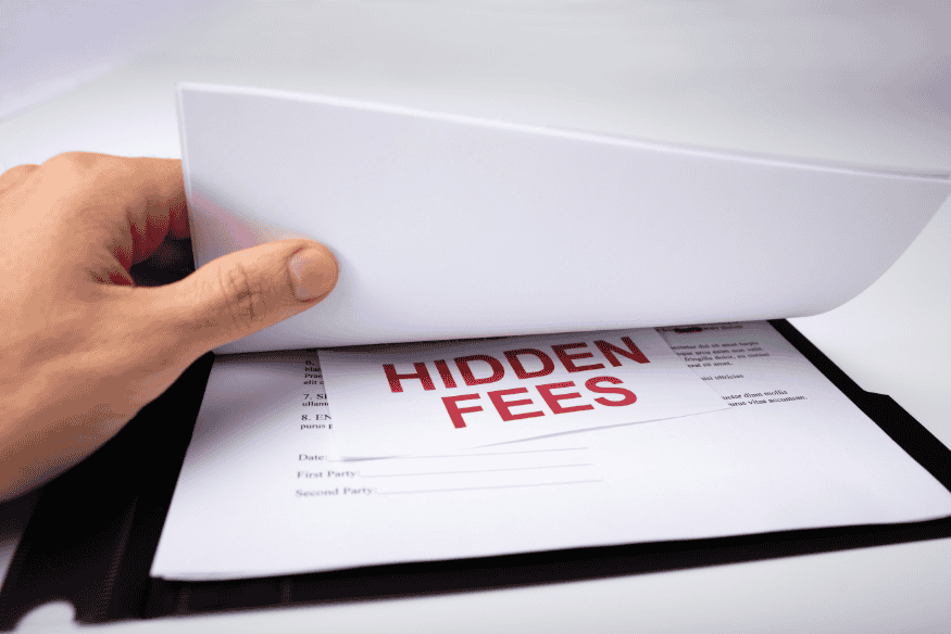 Document revealing hidden bank fees, illustrating unexpected charges in US banking services